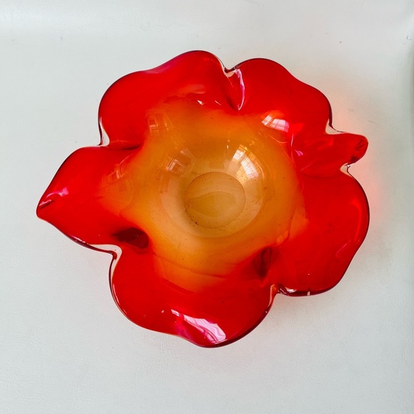 Mid century accent orange crackle art Glass bowl - Picture 2 of 13